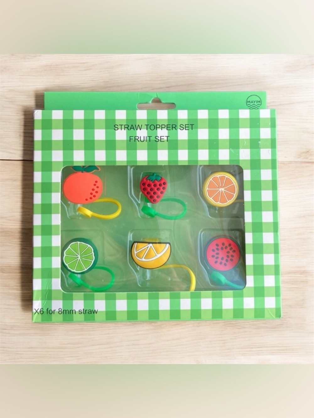 NEW MAYIM Fruit Set of 6 Straw Topper Designs Starbucks Strawberry Orange Lemon